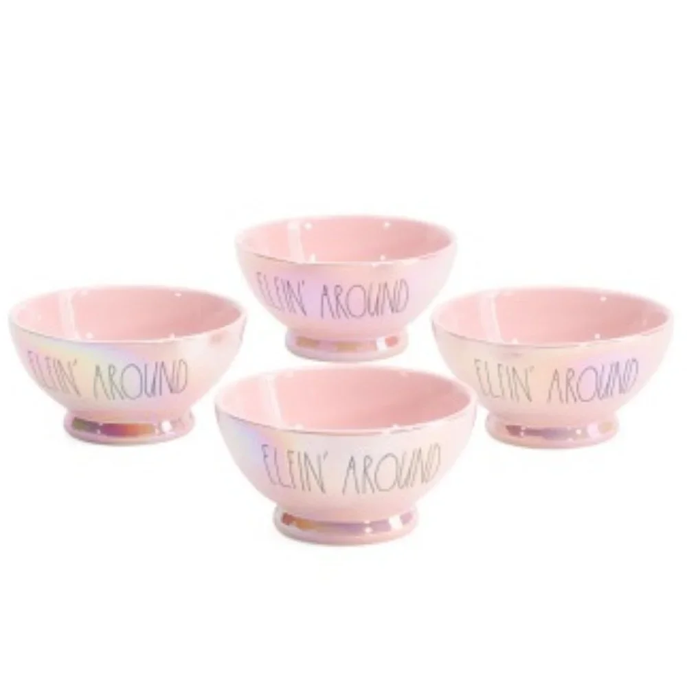 NEW Rae Dunn PINK Iridescent ELFIN AROUND Ceramic Bowl SET OF 4 Cereal Icecream
